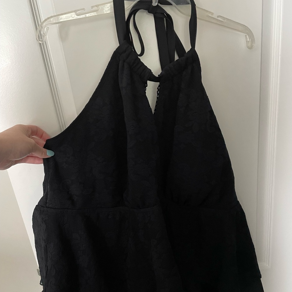 Black lace halter swim top